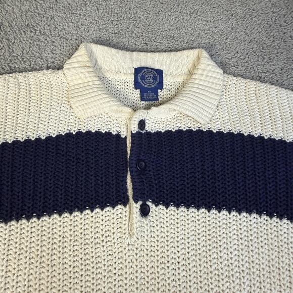 Vintage Gap Sweater Mens Medium Blue White Stripe Henley Knit Hong Kong 90s - Picture 5 of 12
